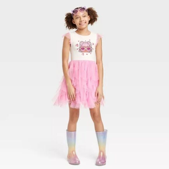Nwt Girls' LOL Surprise Valentine's Day Tutu Summer Dress - Pink/Off White - Picture 5 of 6